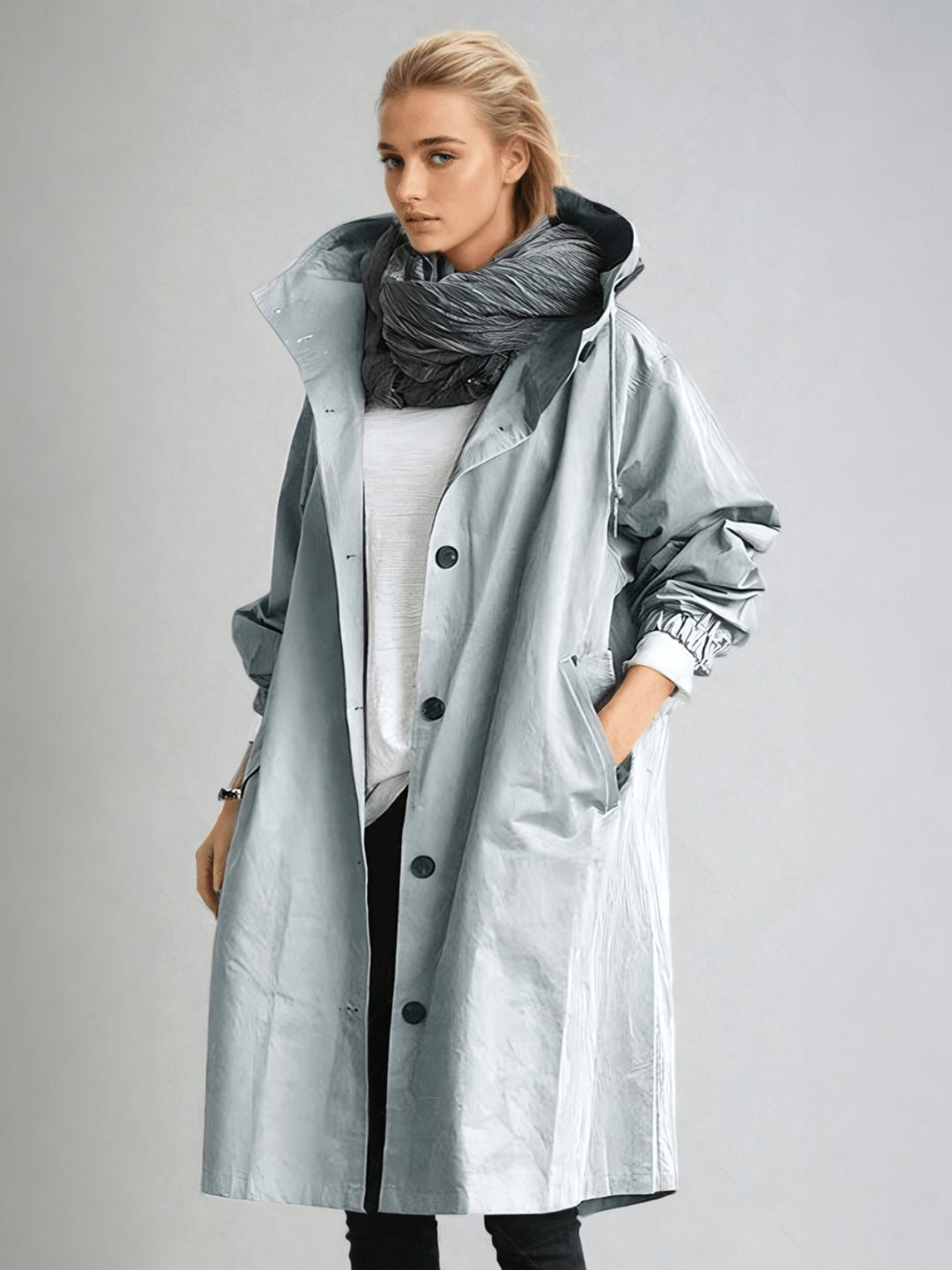 Miraora | Women's Packable Hooded Jacket – Lightweight Longline Coat — Light Blue