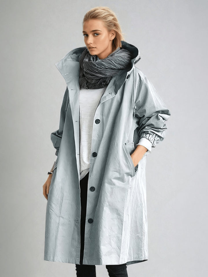 Miraora | Women's Packable Hooded Jacket – Lightweight Longline Coat — Light Blue