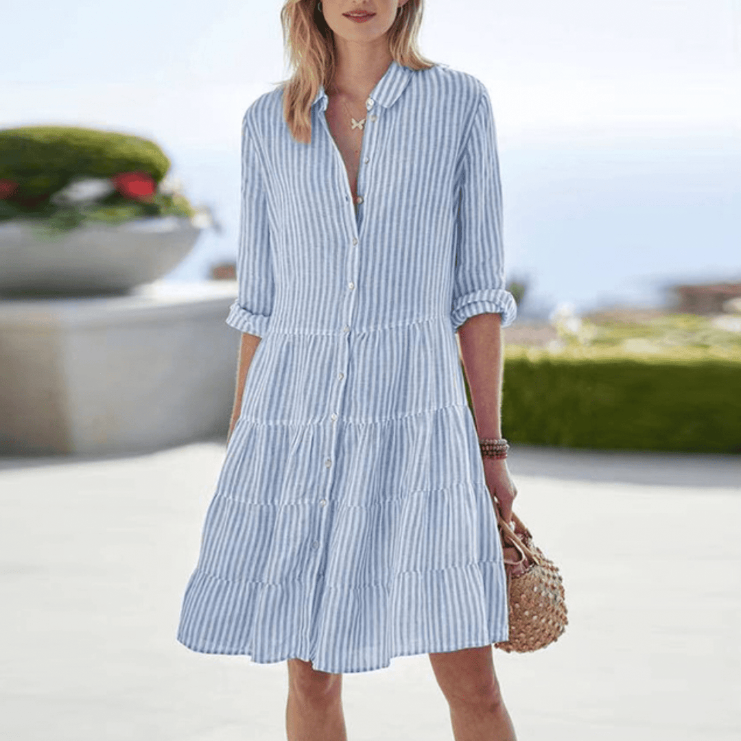 Ximena | Stylish Airy Striped Buttons Tunic Dress