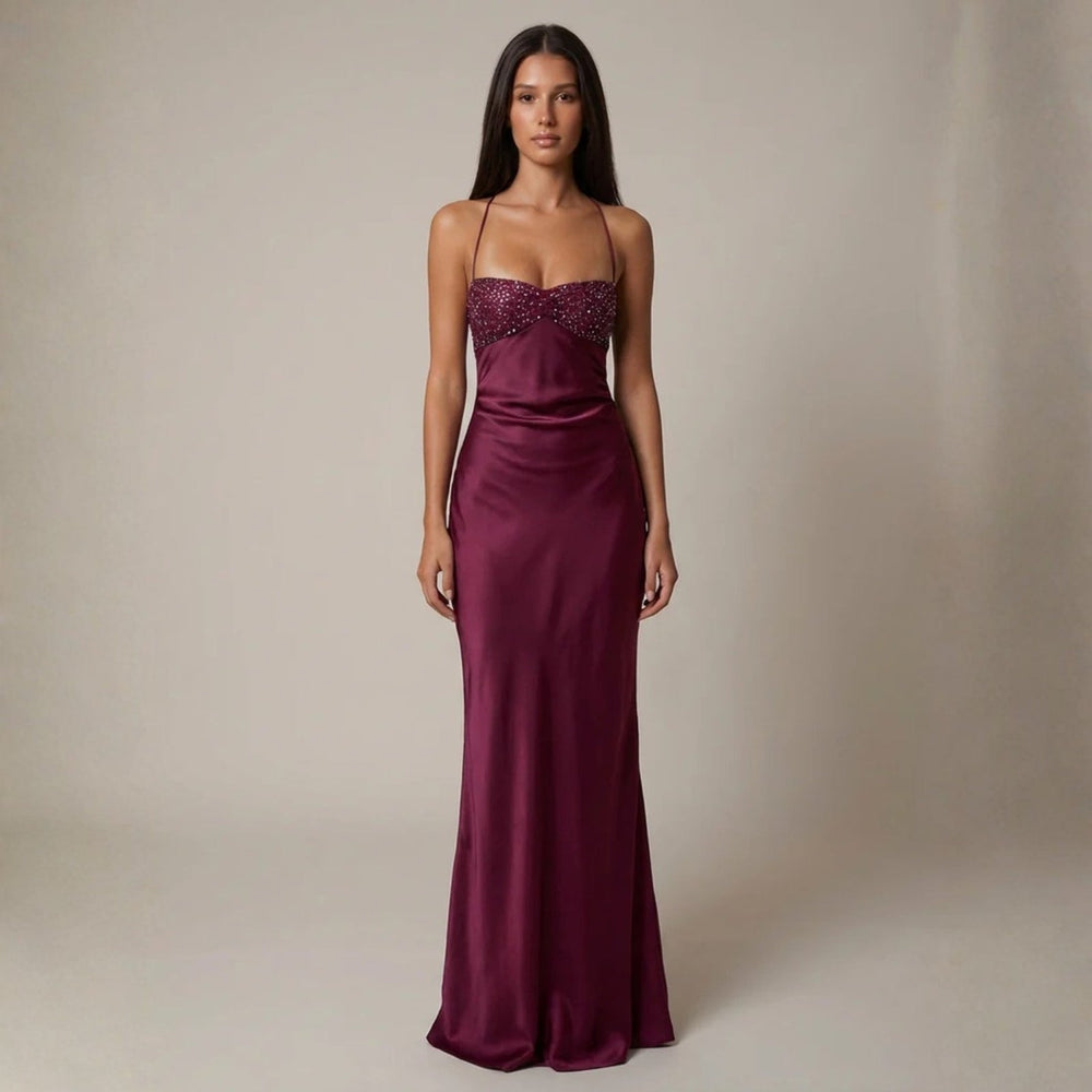 Nadia | Women's Wedding Guest Elegant The Verona Satin-Finish Maxi Dress Dresses — 2