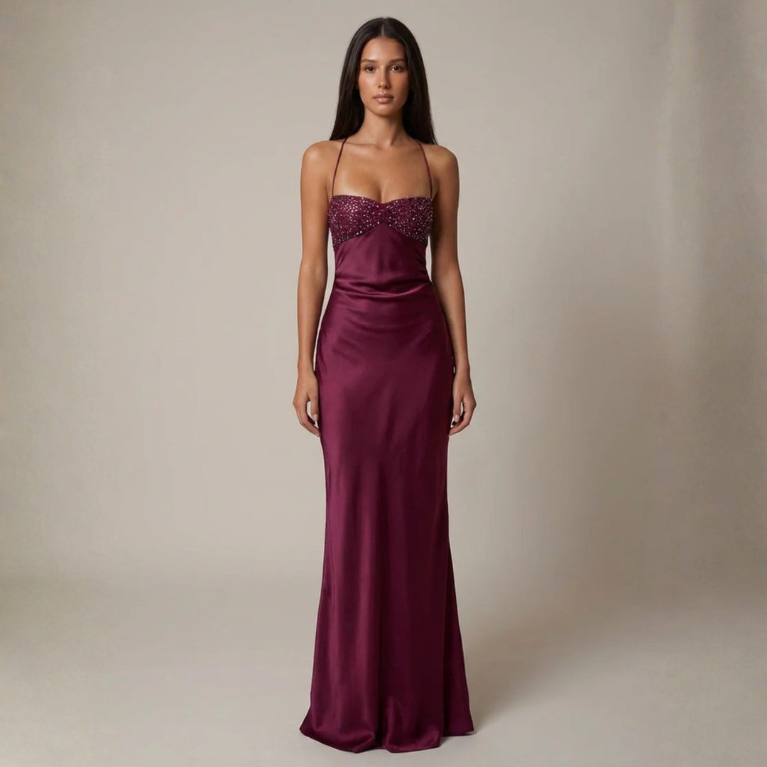 Nadia | Women's Wedding Guest Elegant The Verona Satin-Finish Maxi Dress Dresses — 2