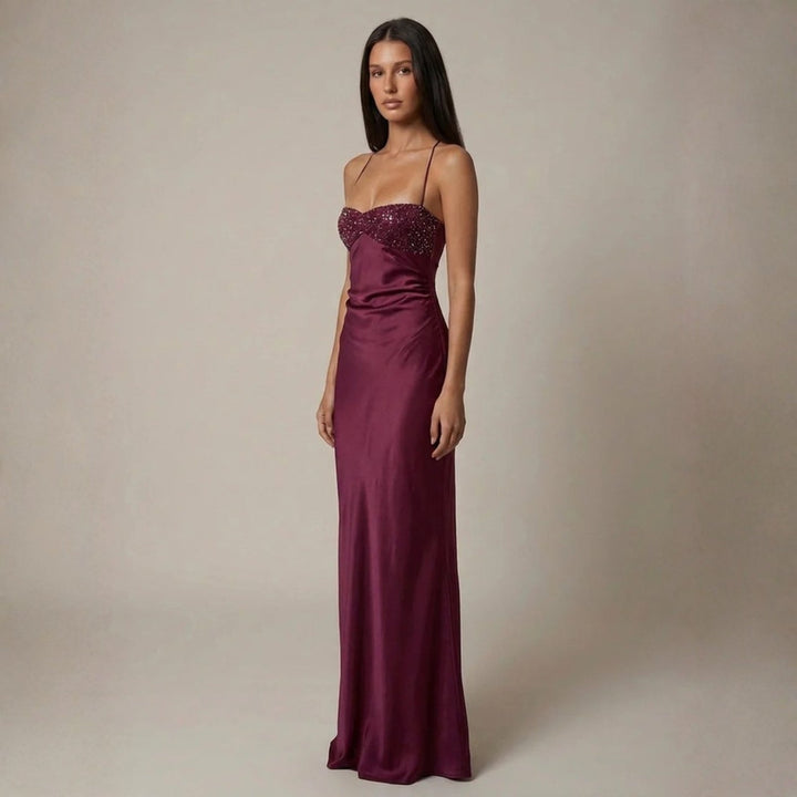 Nadia | Women's Wedding Guest Elegant The Verona Satin-Finish Maxi Dress Dresses — 3