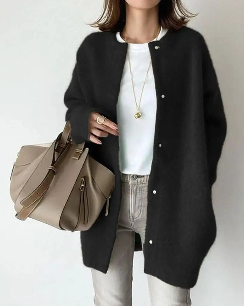 Nerinelle | Women's Cozy Wool Blend Cardigan with Deep Pockets in a Relaxed Fit — Black
