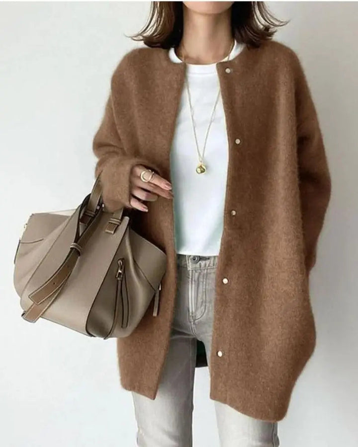 Nerinelle | Women's Cozy Wool Blend Cardigan with Deep Pockets in a Relaxed Fit — Coffee