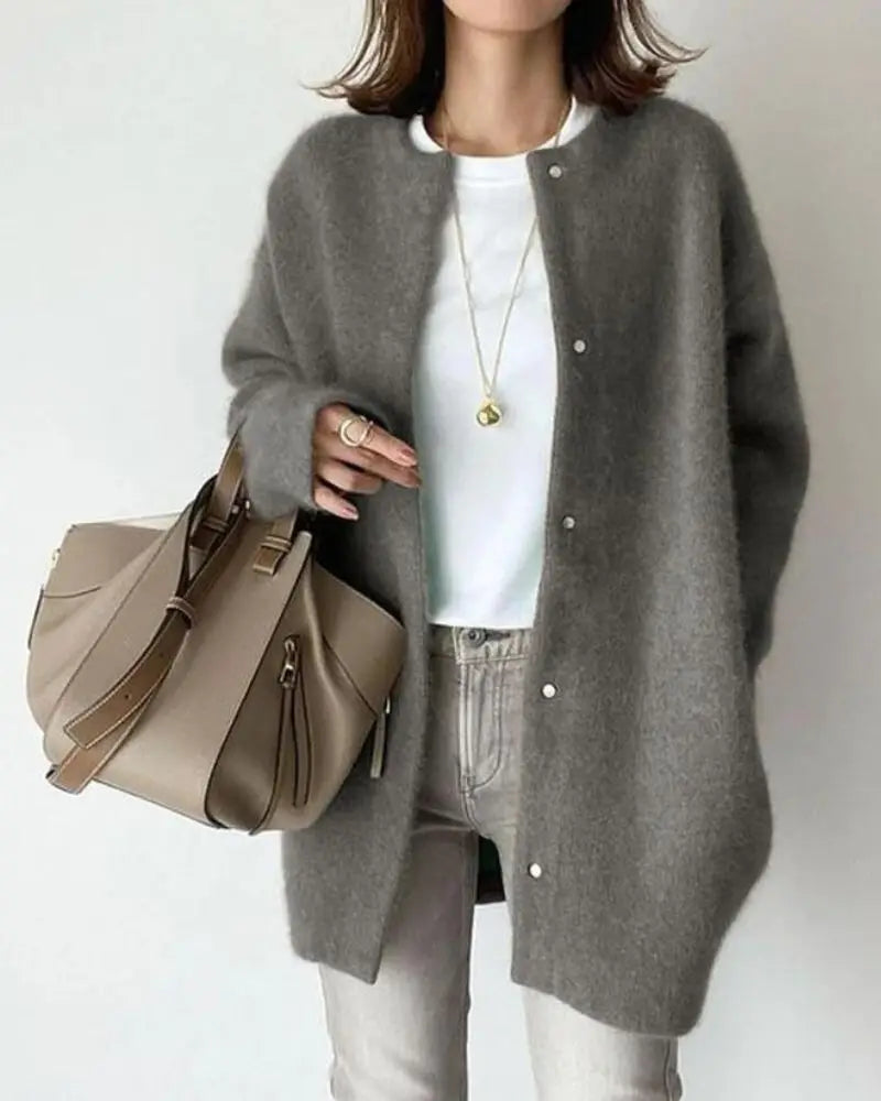Nerinelle | Women's Cozy Wool Blend Cardigan with Deep Pockets in a Relaxed Fit — Grey