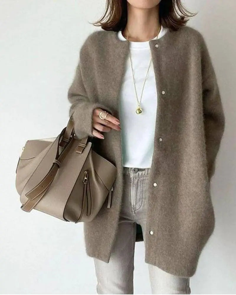 Nerinelle | Women's Cozy Wool Blend Cardigan with Deep Pockets in a Relaxed Fit — mocha