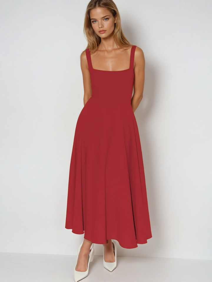 Nevaaine | Women's Wedding Guest Elegant Midi Dress Dresses — Red