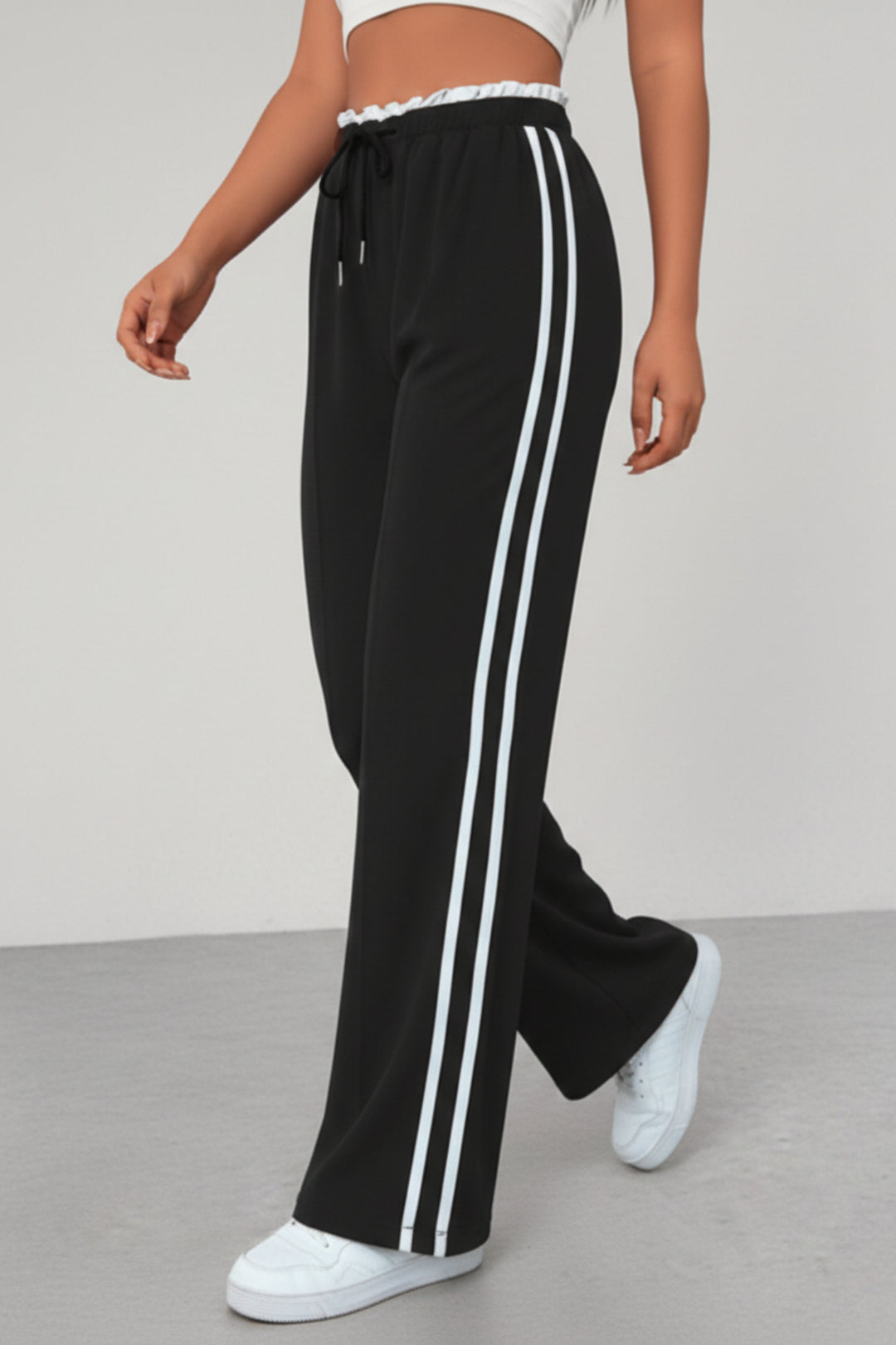 Nevaita | Women's Wide-Leg Linen Wide Leg Trousers Pants — Black
