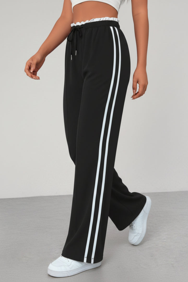 Nevaita | Women's Wide-Leg Linen Wide Leg Trousers Pants — Black