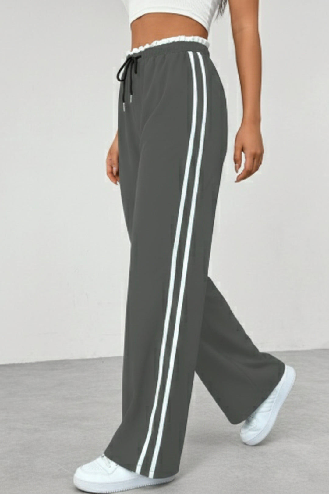 Nevaita | Women's Wide-Leg Linen Wide Leg Trousers Pants — Grey