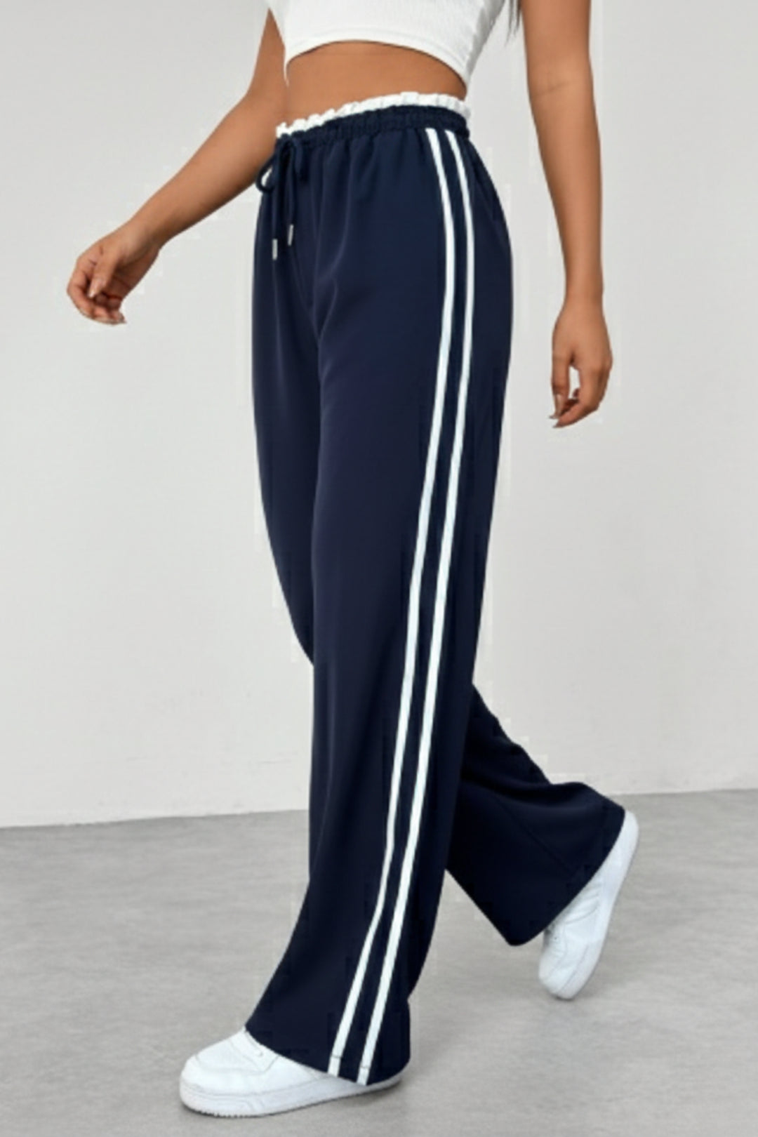 Nevaita | Women's Wide-Leg Linen Wide Leg Trousers Pants — Navy