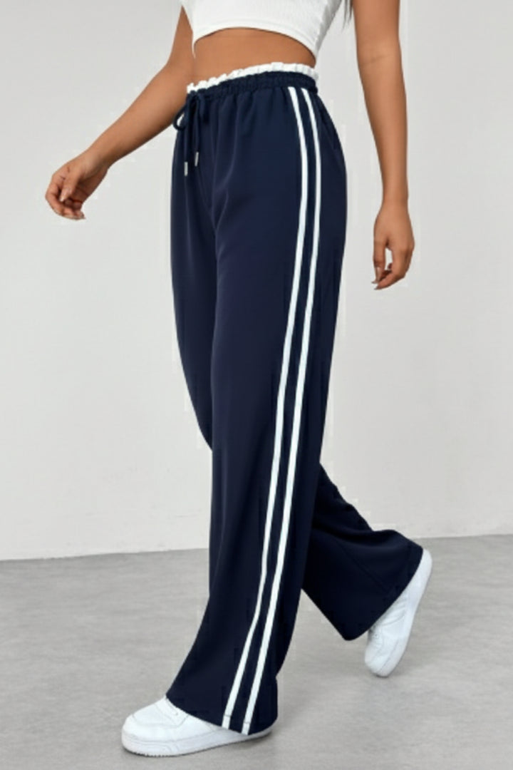 Nevaita | Women's Wide-Leg Linen Wide Leg Trousers Pants — Navy