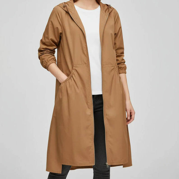 Nevalia | Women's Casual Stretch Minimal Insulated Waterproof Rain Coat with Pockets Tops — Brown