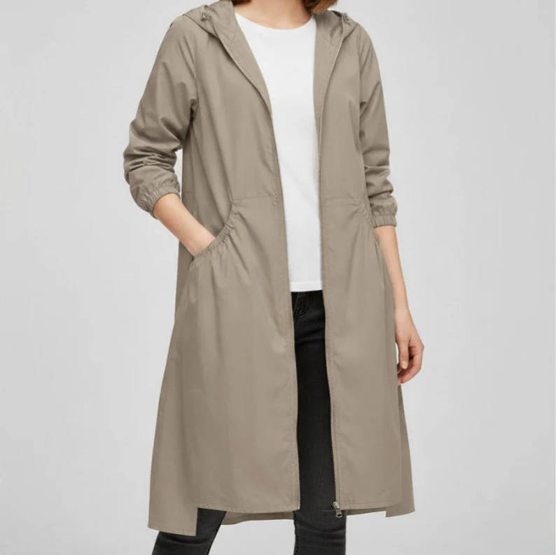 Nevalia | Women's Casual Stretch Minimal Insulated Waterproof Rain Coat with Pockets Tops — Khaki
