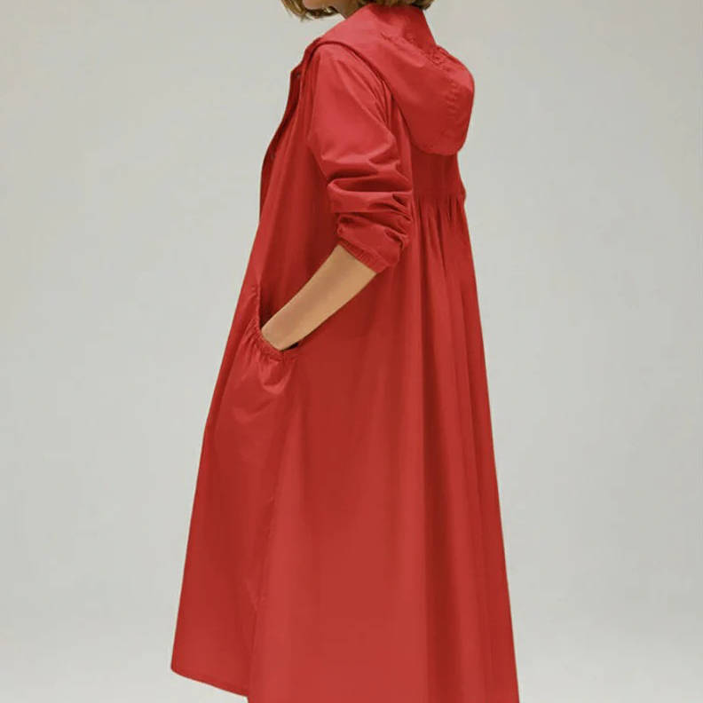 Nevalia | Women's Casual Stretch Minimal Insulated Waterproof Rain Coat with Pockets Tops — Red