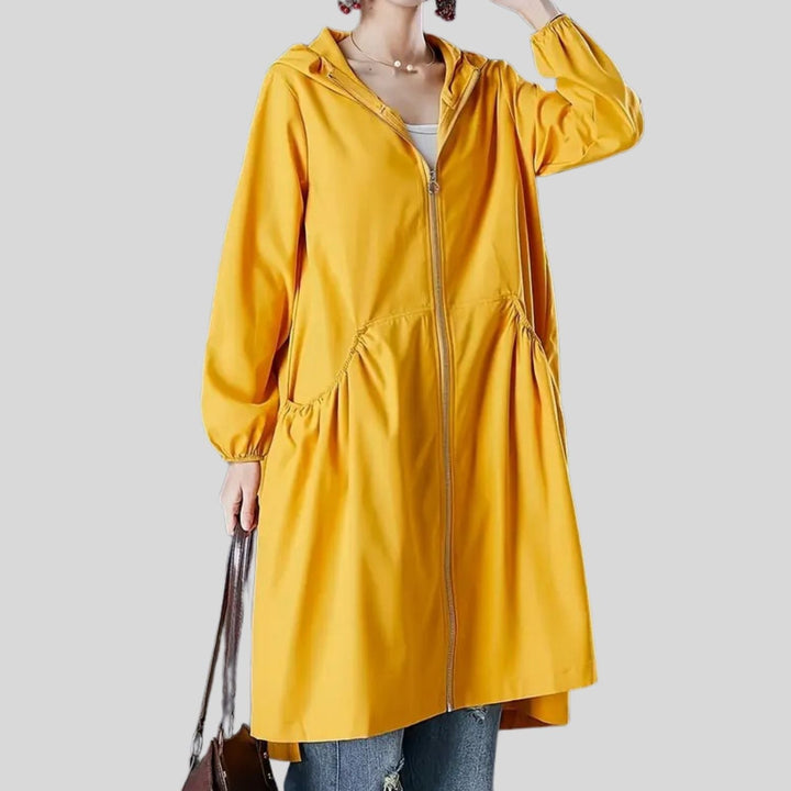 Nevalia | Women's Casual Stretch Minimal Insulated Waterproof Rain Coat with Pockets Tops — Yellow