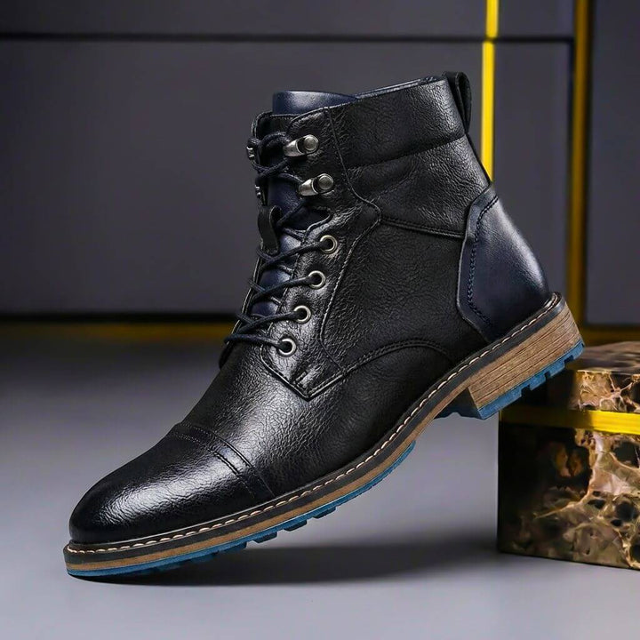 Nevalyn | Women's Comfortable and Classic Two-Tone Leather Boots — Obsidian Black