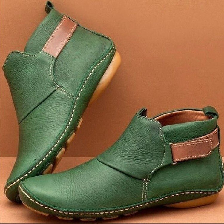 Nevaoura | Women's Comfortable Leather Strap Ankle Boots — Dark Green