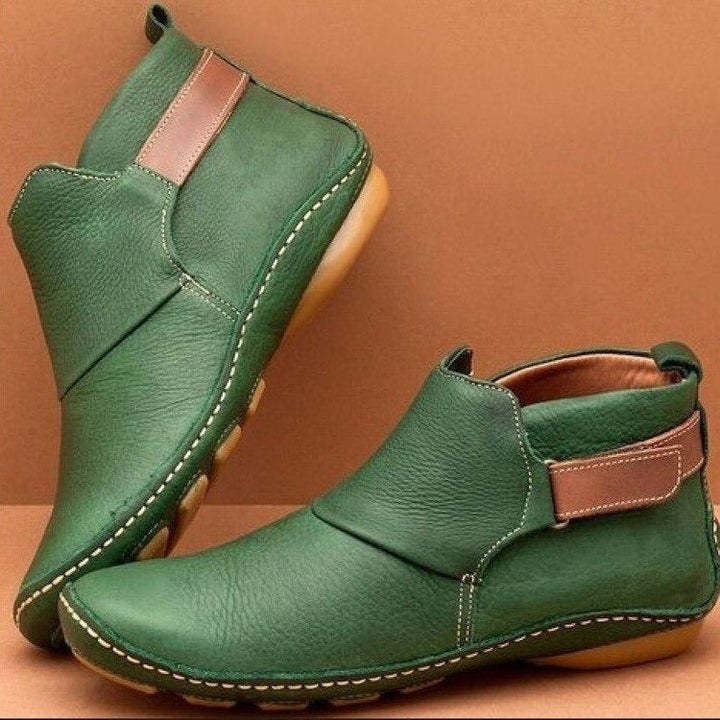 Nevaoura | Women's Comfortable Leather Strap Ankle Boots — Dark Green