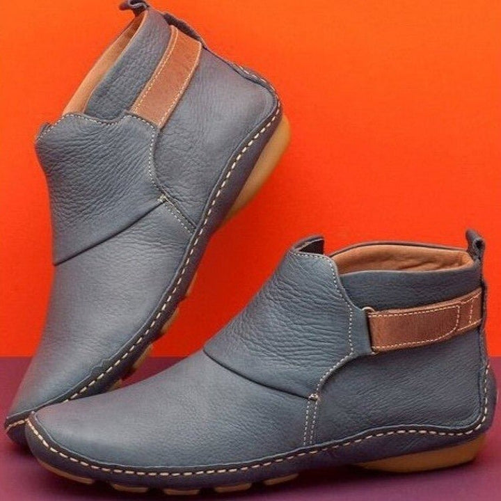 Nevaoura | Women's Comfortable Leather Strap Ankle Boots — Gray