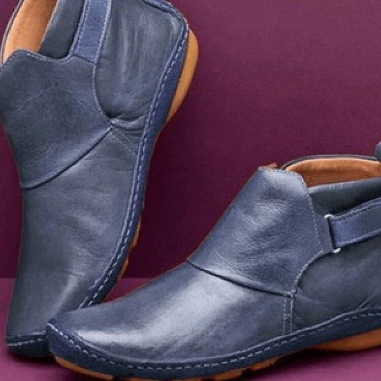 Nevaoura | Women's Comfortable Leather Strap Ankle Boots — Navy Blue