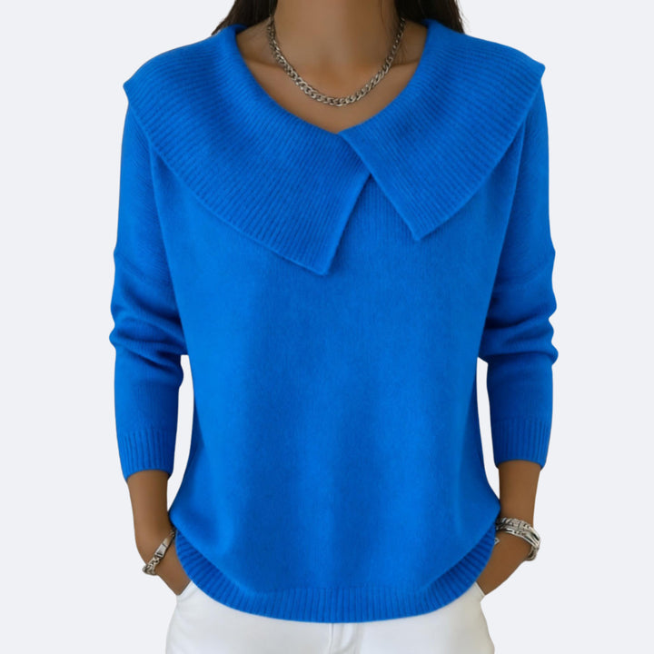Nevareth | Women's Knit Cozy Warm Sweater with Soft Collar — Deep Blue