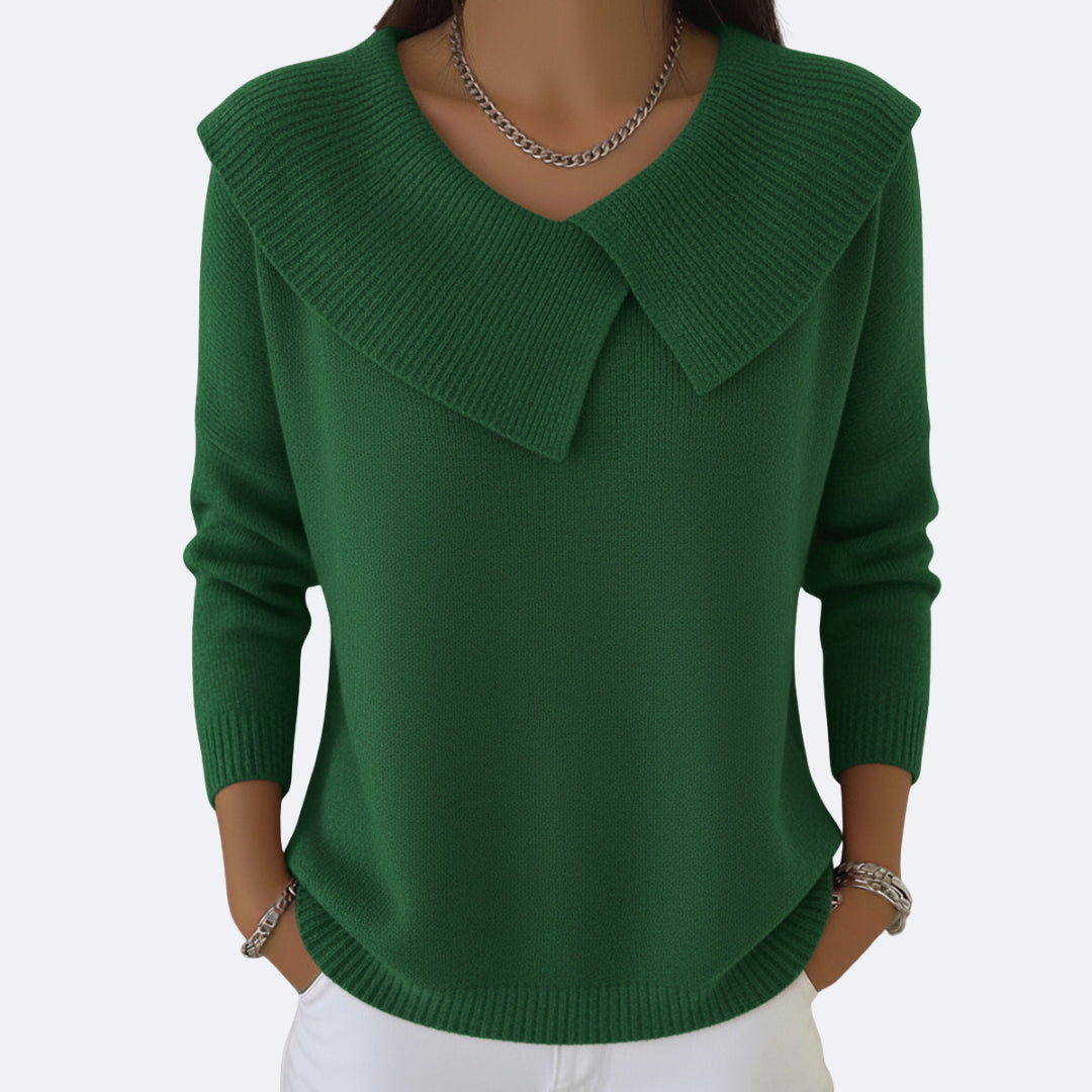 Nevareth | Women's Knit Cozy Warm Sweater with Soft Collar — Green