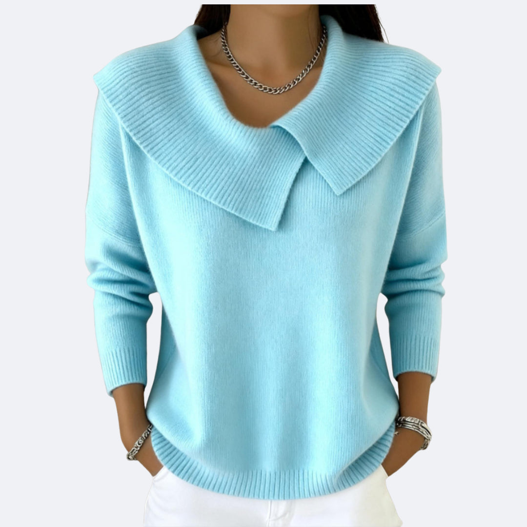 Nevareth | Women's Knit Cozy Warm Sweater with Soft Collar — Light Blue
