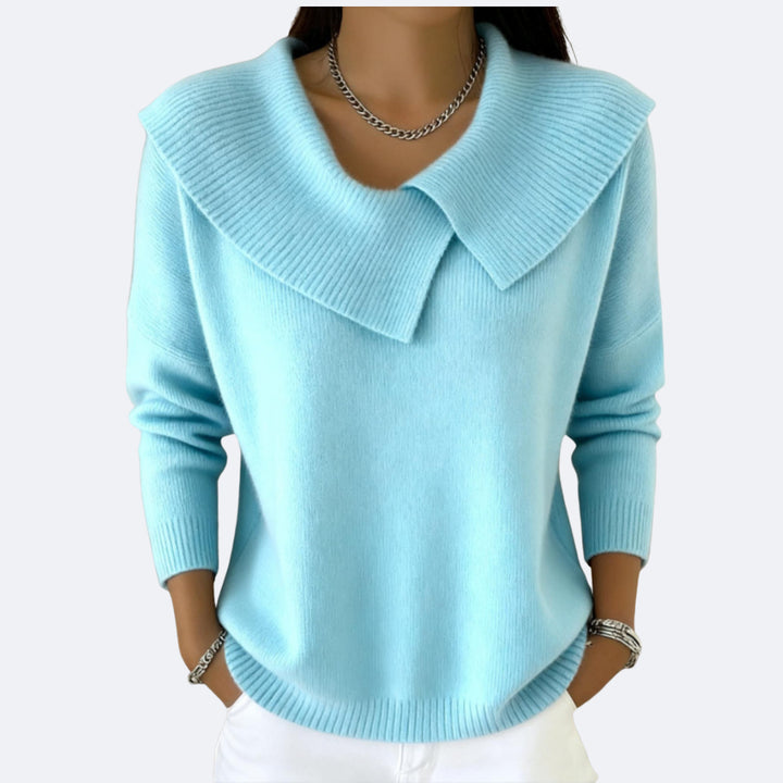 Nevareth | Women's Knit Cozy Warm Sweater with Soft Collar — Light Blue