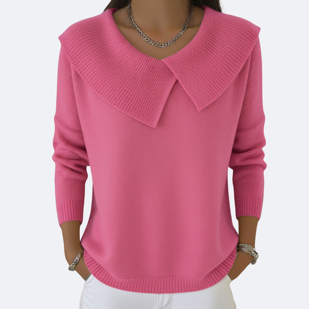 Nevareth | Women's Knit Cozy Warm Sweater with Soft Collar — Pink