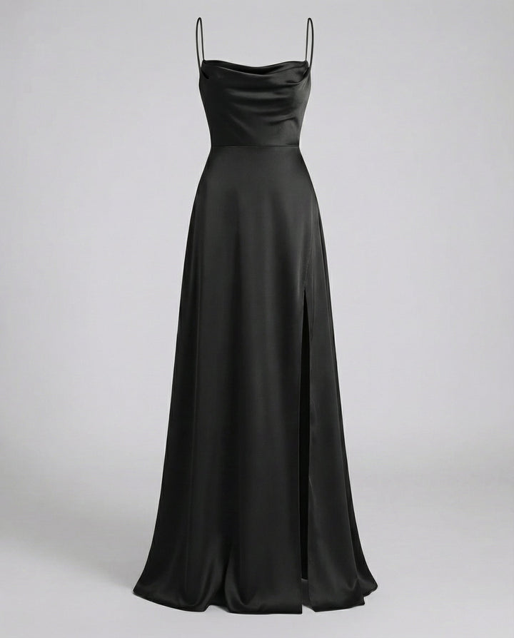 Nevariel | Women's Elegant Cowl Neck Evening Maxi Dress — Black