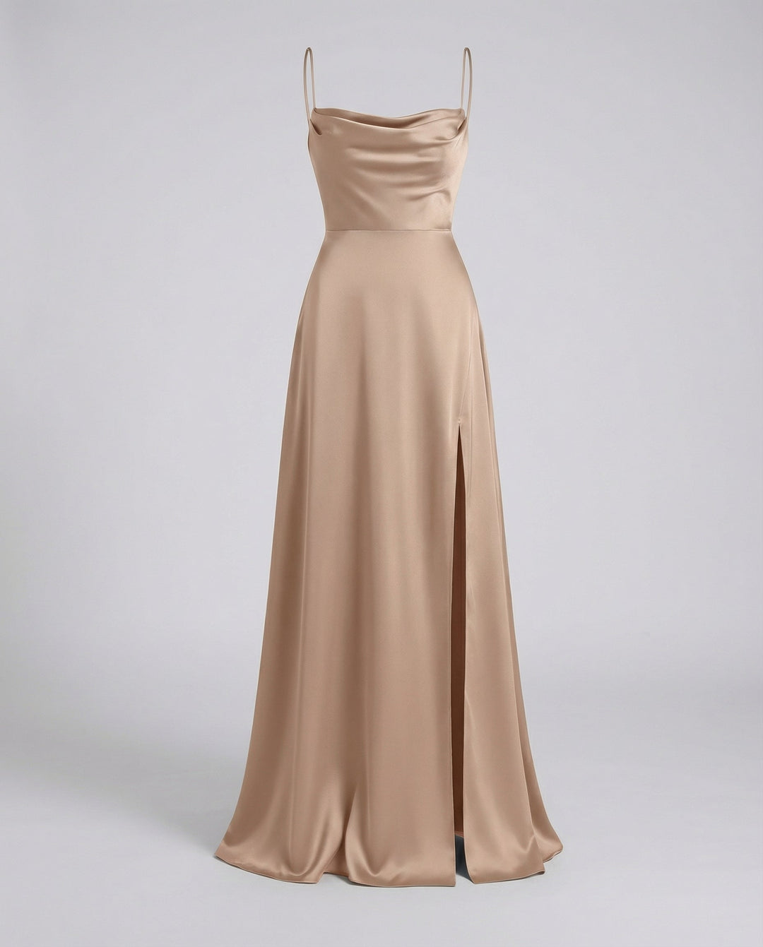 Nevariel | Women's Elegant Cowl Neck Evening Maxi Dress — Brown