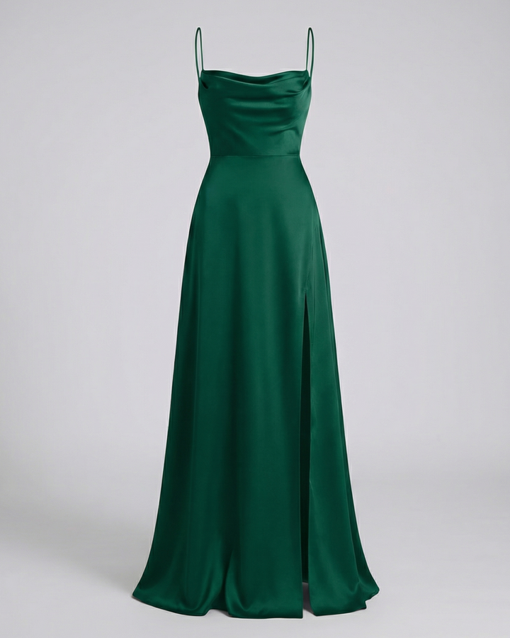 Nevariel | Women's Elegant Cowl Neck Evening Maxi Dress — Green
