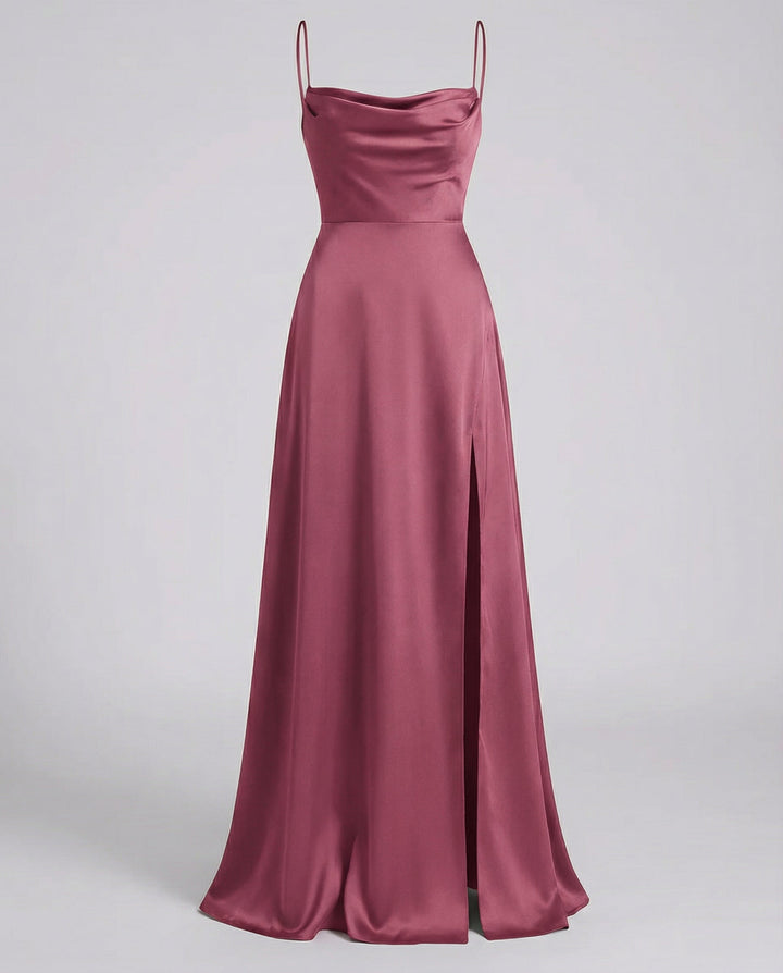 Nevariel | Women's Elegant Cowl Neck Evening Maxi Dress — Pink