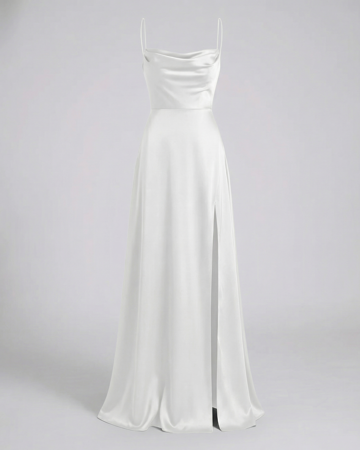 Nevariel | Women's Elegant Cowl Neck Evening Maxi Dress — White