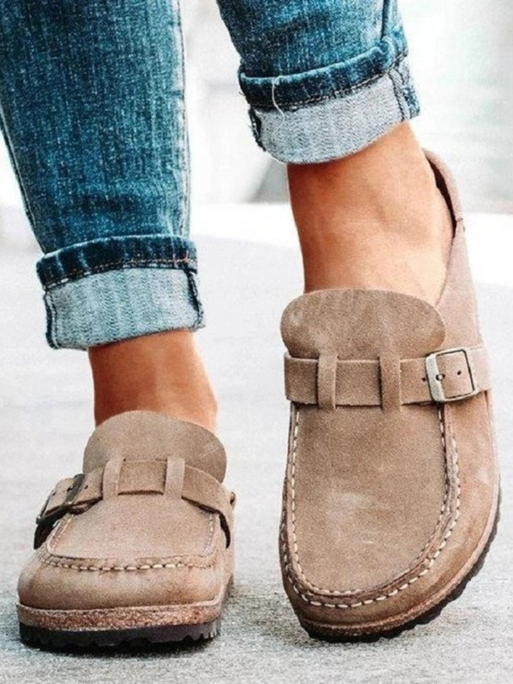 Nicodema | Women's Orthopedic Comfort Slip-On Buckle Strap Closed Toe Loafers — Beige