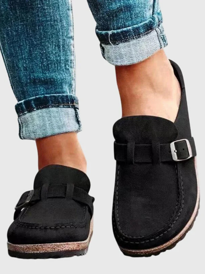Nicodema | Women's Orthopedic Comfort Slip-On Buckle Strap Closed Toe Loafers — Black