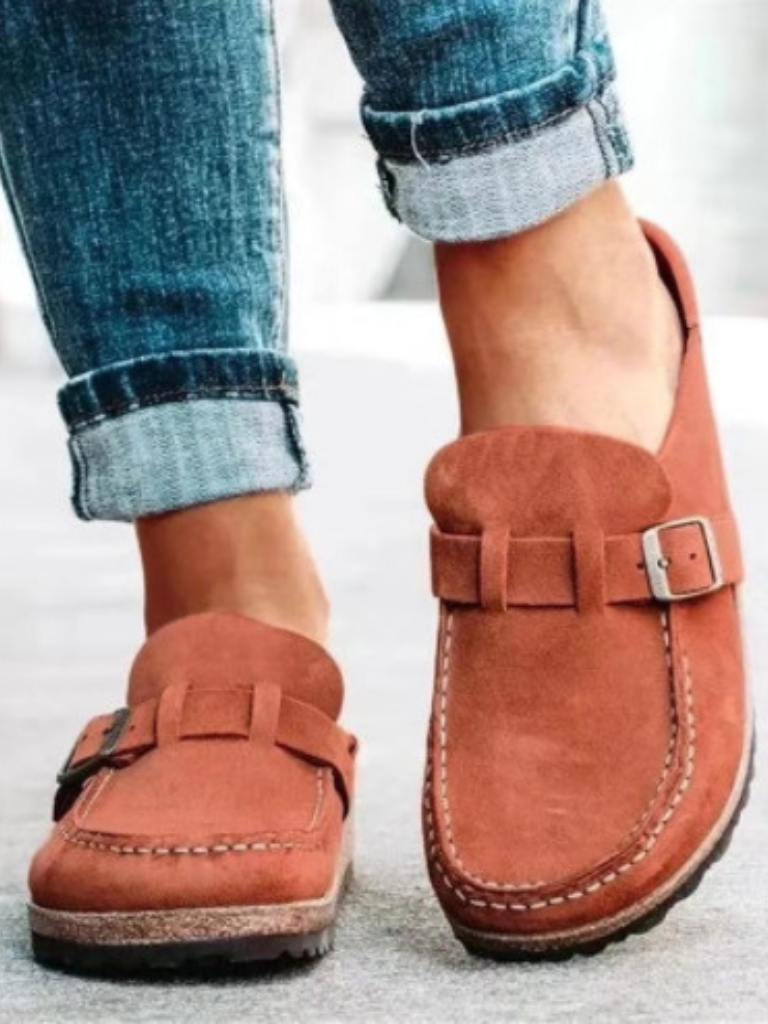 Nicodema | Women's Orthopedic Comfort Slip-On Buckle Strap Closed Toe Loafers — Brown