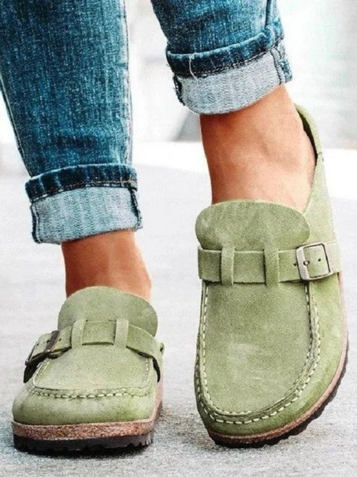 Nicodema | Women's Orthopedic Comfort Slip-On Buckle Strap Closed Toe Loafers — Sage Green