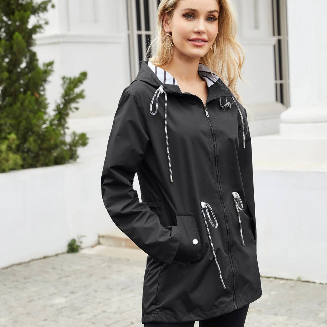 Ninonanthe | Women's Waterproof Rain Jacket with Pockets — Black