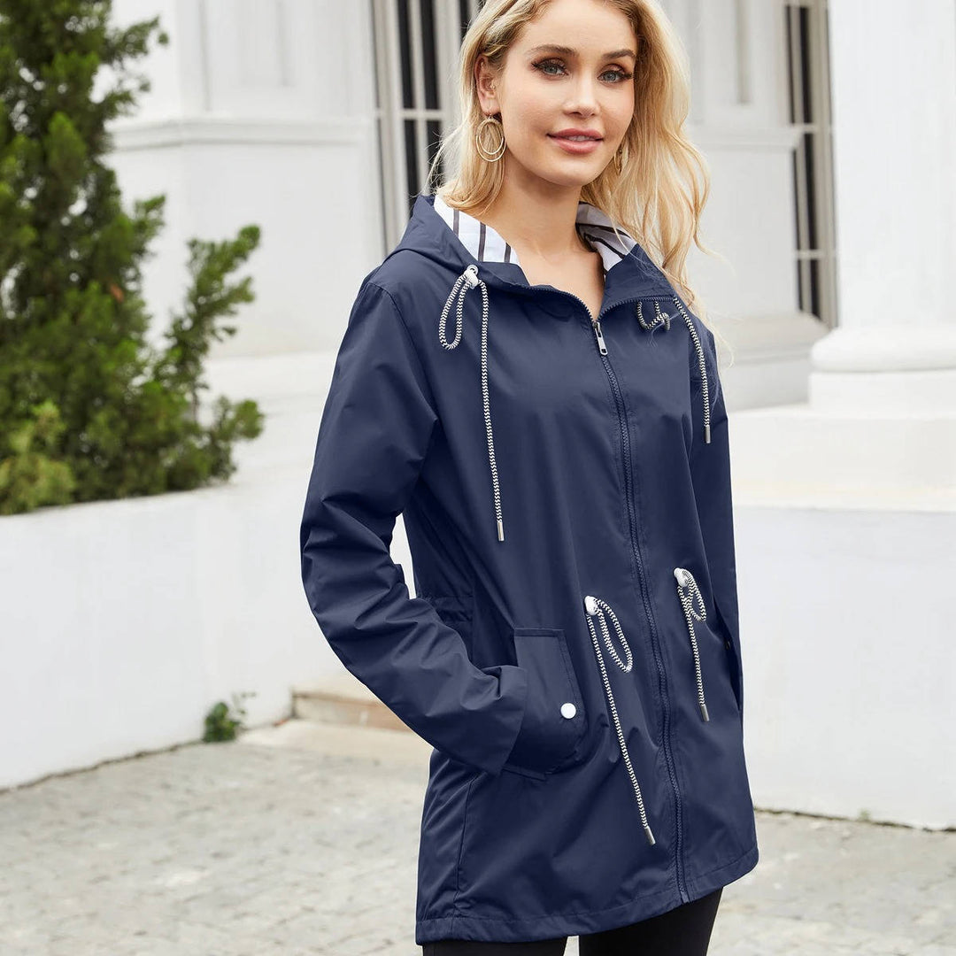 Ninonanthe | Women's Waterproof Rain Jacket with Pockets — Dark Blue