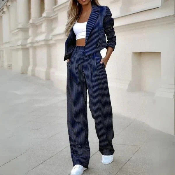Ninonessa | Women's Two-Piece Matching Modern And Refined Two Piece Set — Navy blue