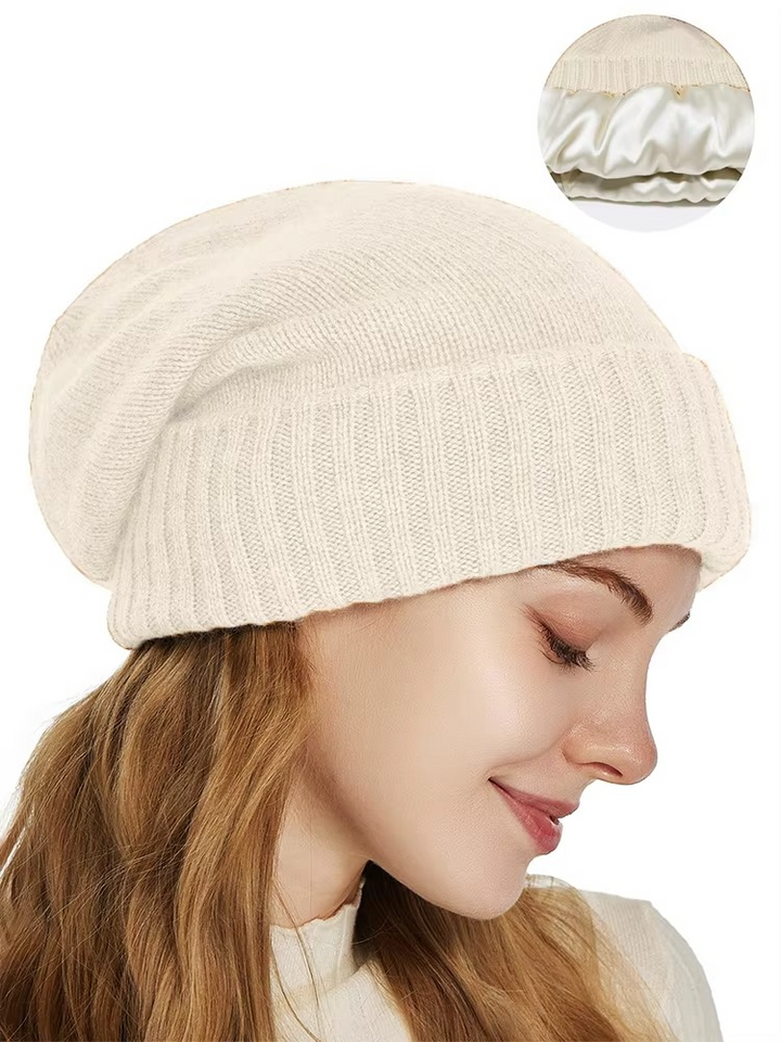 Ninonstine | Women's Cozy Knit Beanie with Satin Lining and Stretch Fit Sweaters — Beige