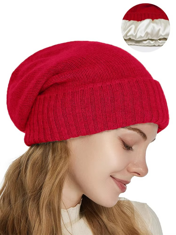 Ninonstine | Women's Cozy Knit Beanie with Satin Lining and Stretch Fit Sweaters — Red