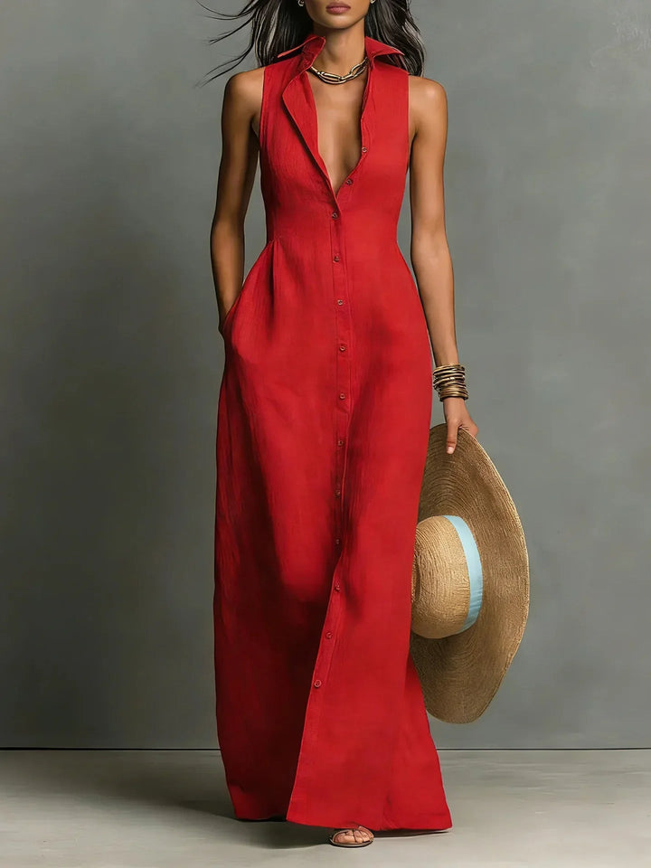 Nirasia | Women's Wedding Guest Elegant Button Down Sleeveless Maxi Dress Dresses — 1