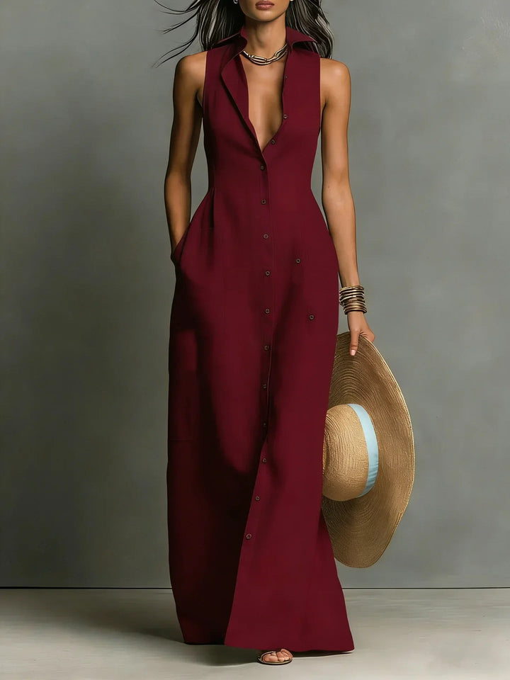 Nirasia | Women's Wedding Guest Elegant Button Down Sleeveless Maxi Dress Dresses — 2