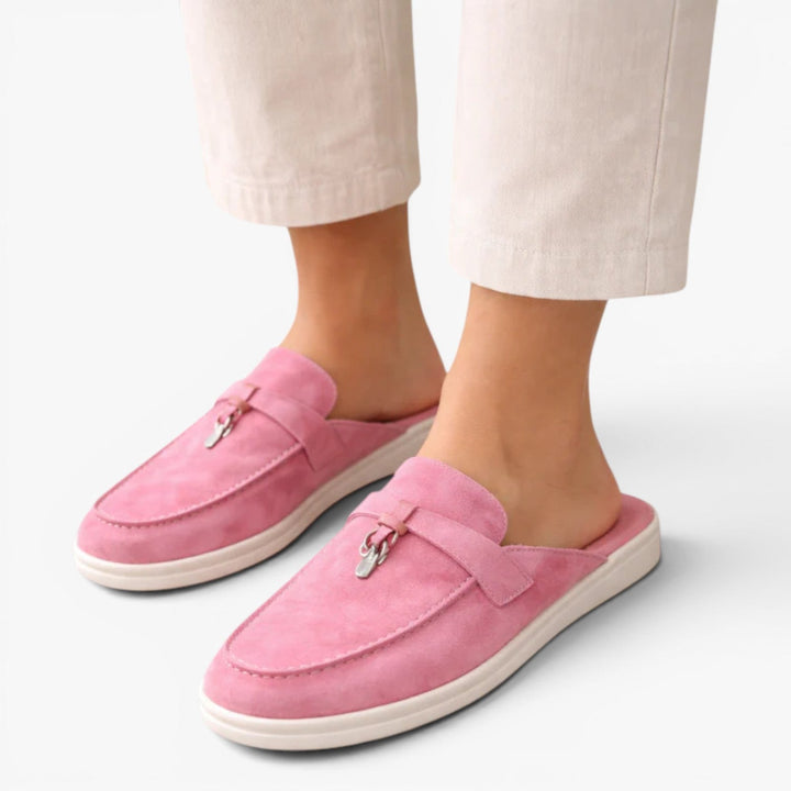 Noelle | Women's Orthopedic Comfort Chic Suede Slip-On Mule Loafers — Pink