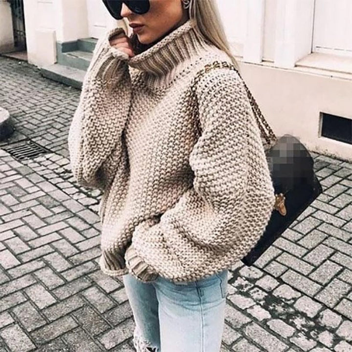 Novaessa | Women's Turtleneck Sweater Chunky Knit Layering - Light Pink / White