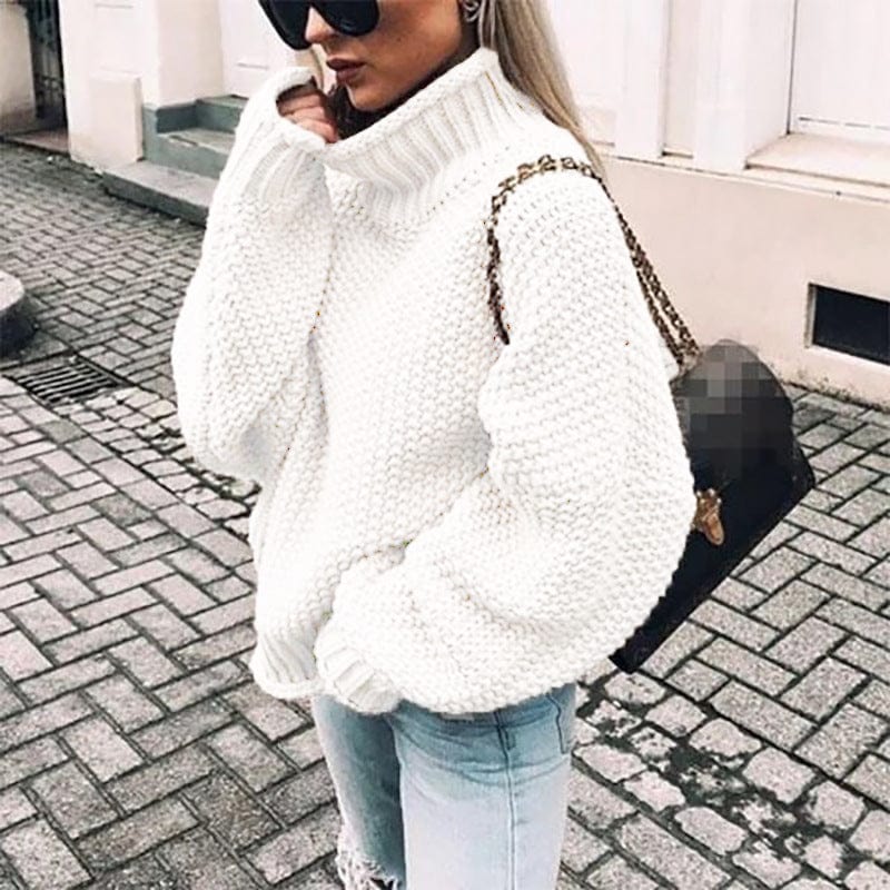 Novaessa | Women's Turtleneck Sweater Chunky Knit Layering - Light Pink / White