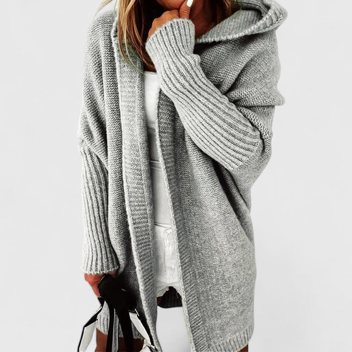 Novalise | Women's Knit Cozy Oversized Long Hooded Cardigan with Knee-Length Cut Sweaters — Gray
